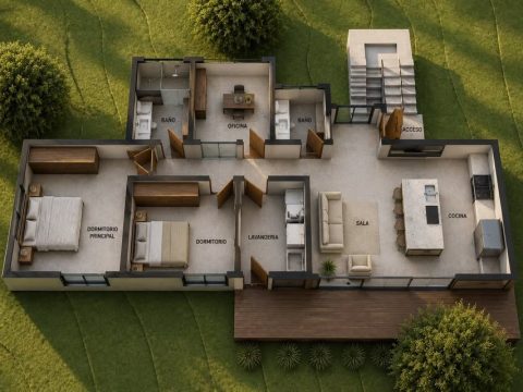 Render del interior de la casa en Villas del Café